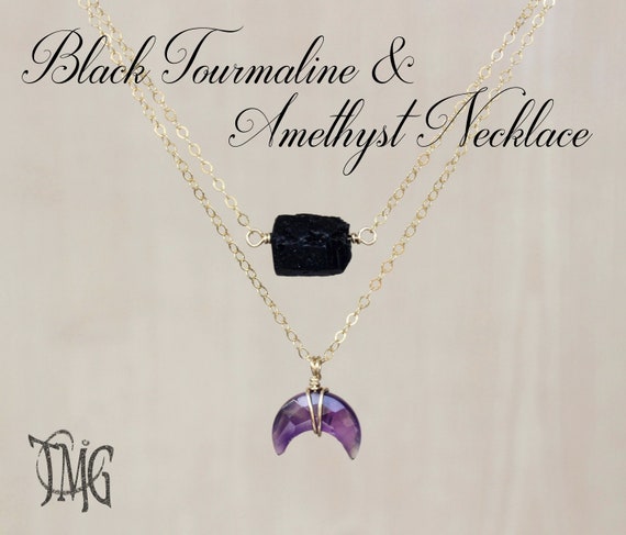 Amethyst and deals black tourmaline necklace
