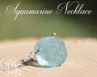 Aquamarine Necklace, Raw Aquamarine Necklace, Aquamarine Pendant, Aquamarine Jewelry, Dainty Necklace, March Birthstone, Crystal Necklace