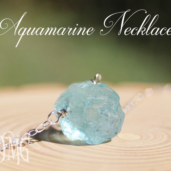Aquamarine Necklace, Raw Aquamarine Necklace, Aquamarine Pendant, Aquamarine Jewelry, Dainty Necklace, March Birthstone, Crystal Necklace