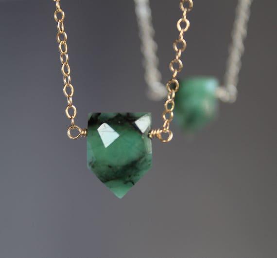 Emerald Necklace Raw Emerald Necklace Dainty Gemstone | Etsy