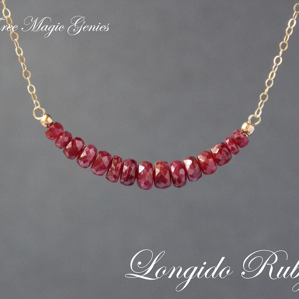 All Natural Longido Ruby Necklace, Ruby Necklace, Gemstone Bar Necklace, Ruby Choker, July Birthstone