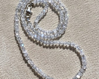Moonstone Necklace I (5 mm Knotted), Knotted Gemstone Necklace, Silk Knotted Semiprecious Gemstone, June Birthstone, Sterling Silver