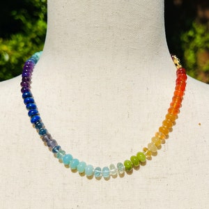 Rainbow Necklace I 8 mm Knotted, Knotted Gemstone Necklace, Rainbow Gemstone Chunky Necklace, Silk Knotted Semiprecious Gemstone image 2