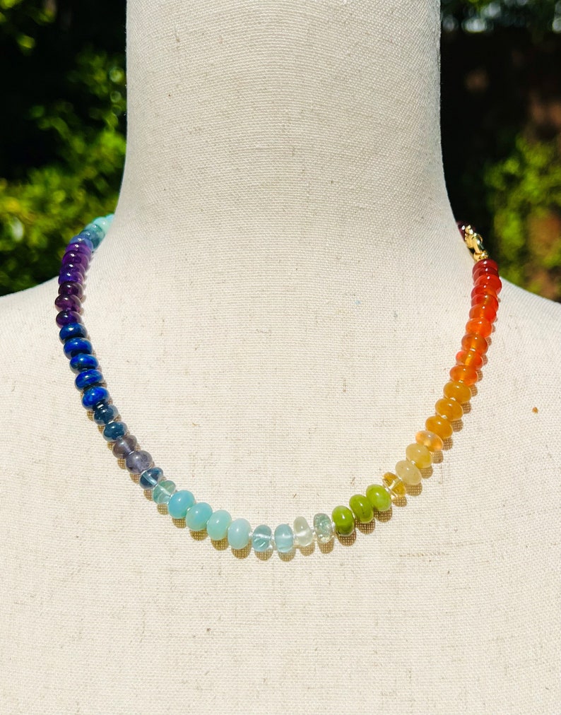 Rainbow Necklace I 8 mm Knotted, Knotted Gemstone Necklace, Rainbow Gemstone Chunky Necklace, Silk Knotted Semiprecious Gemstone image 2