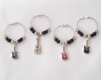 Guitar Wine Charms / Rock Star - No Hook - Easy Open - Stocking Stuffer - Music