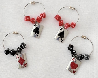 Ace Playing Cards Wine Charms - No Hook - Easy Open - Stocking Stuffer - Poker