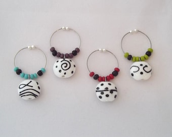 Dots & Doodles Wine Charms - No Hook - Easy Open - Stocking Stuffer - Housewarming Gift