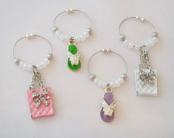 Flip Flops and Handbags Wine Charms - No Hook - Easy Open - Stocking Stuffer - Unique - Shopping - Bridesmaid - Best Friend