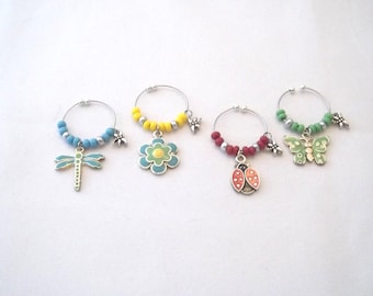 Summertime Wine Charms - No Hook - Easy Open - Stocking Stuffer - Butterfly -  Ladybug - Dragonfly - Flower - Housewarming Gift