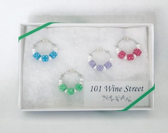 Roll the Dice Wine Charms - No hook - easy open - Bunco - Farkle - Yahtzee - Housewarming Gift
