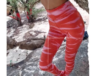 Orange Zebra tie dye, fully home made, ethically made, ultra soft fabric, Tie Dye Yoga Leggings