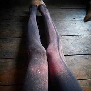 Dawn grey Milky way Yoga Leggings / Handpainted Yoga Leggings / Dalto/ fold over waistband image 2