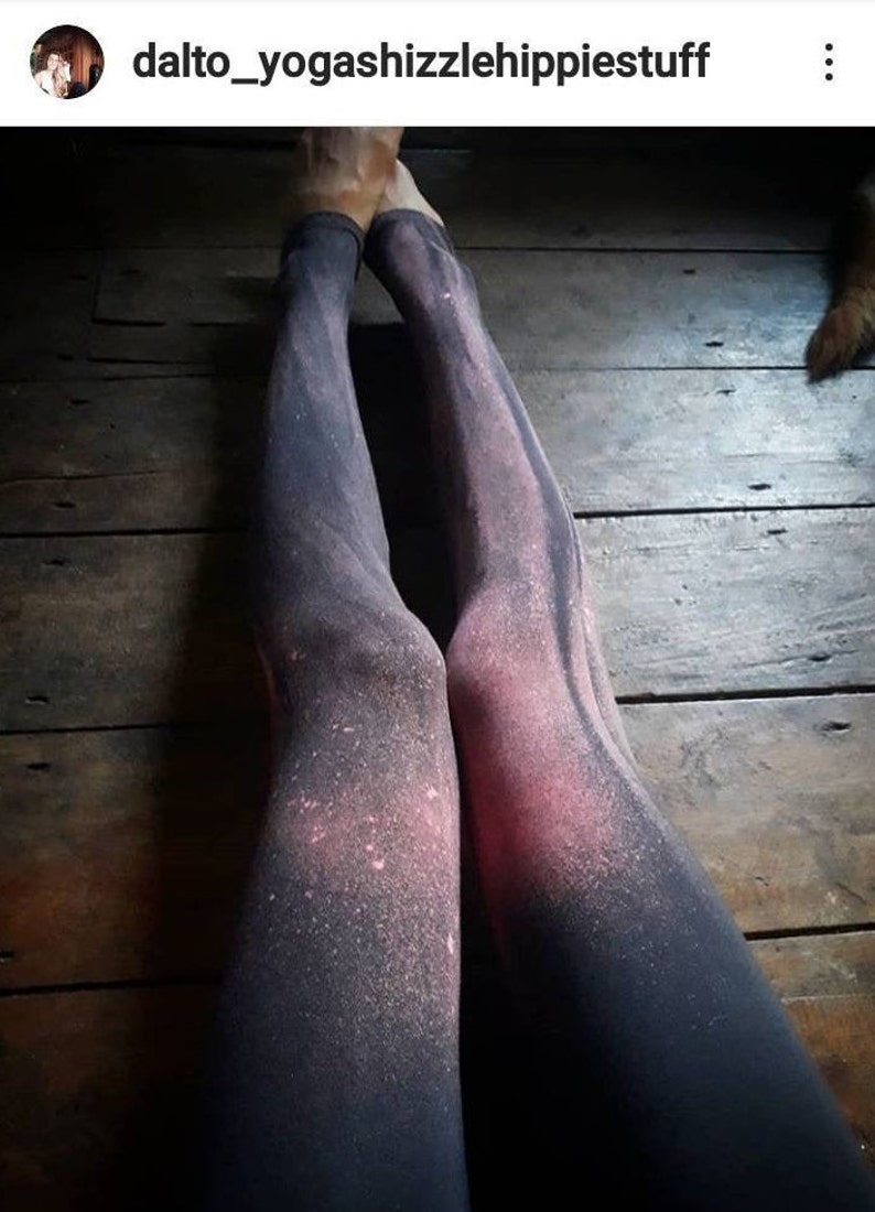 Dawn grey Milky way Yoga Leggings / Handpainted Yoga Leggings / Dalto/ fold over waistband image 2