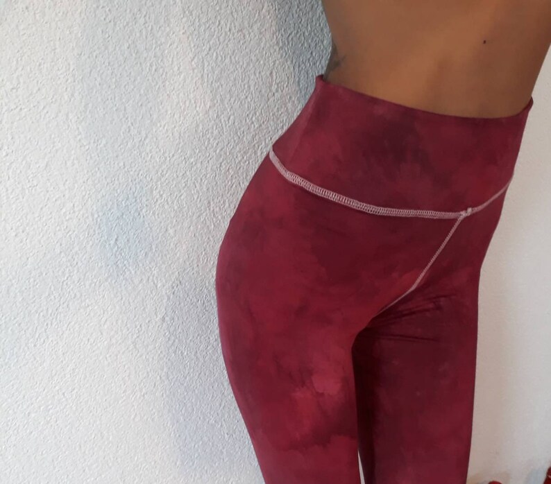 Bordeaux Kreise Leggings/ Tie Dye Yoga Leggings/ Große Bund Leggings/Tribal Leggings, dalto, rot, rot, super weiche Leggings Bild 2