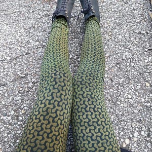 Moss green Leggings/Tribal Leggings/Yoga leggings/Green Leggings/Goa leggings/Festival Leggings/Geometric Leggings/ Puzzle leggings