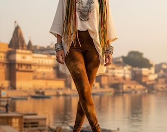 Hand-Dyed Bamboo Yoga Leggings: Mottled Brown