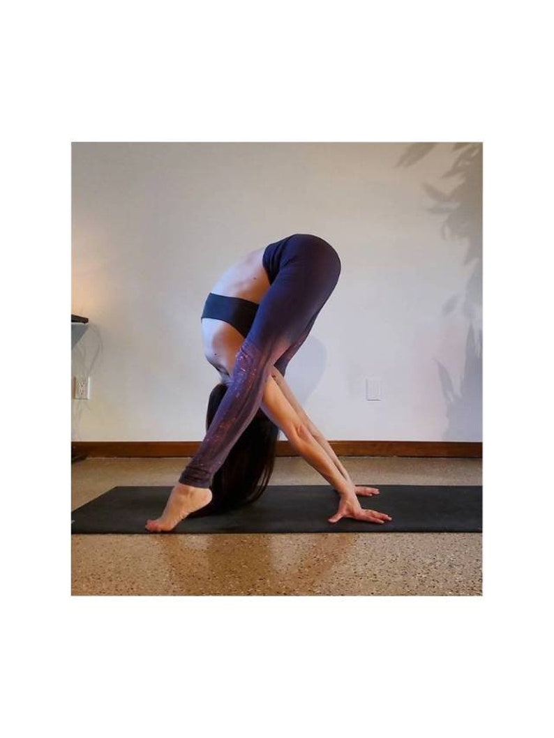 Dawn grey Milky way Yoga Leggings / Handpainted Yoga Leggings / Dalto/ fold over waistband image 1