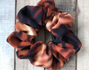 Orange and Black Tiger Print Hair Scrunchies, Regular Size Hair Tie