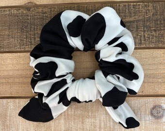 Cow Print Hair Scrunchies with detachable bow, Polyester Knit Hair Tie