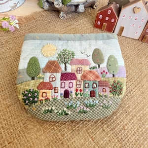 Portafoglio patchwork, piccola pochette trapuntata, portamonete, pochette con cerniera, porta carte