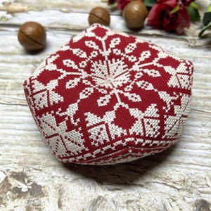 Christmas Biscornu Pincushion Pattern: Red & White Cross Stitch (PDF)
