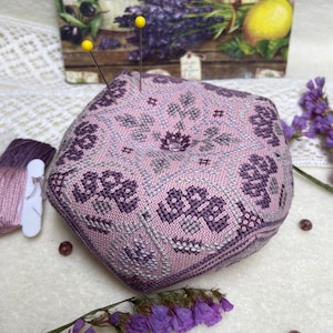 Biscornu Pincushion Cross Stitch Pattern: Rose Lilac Design (PDF)