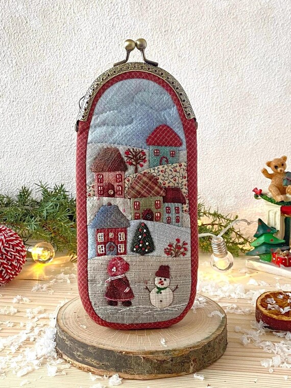 Patchwork Handmade Glasses Case, Quilted Winter Bag, Kiss Lock