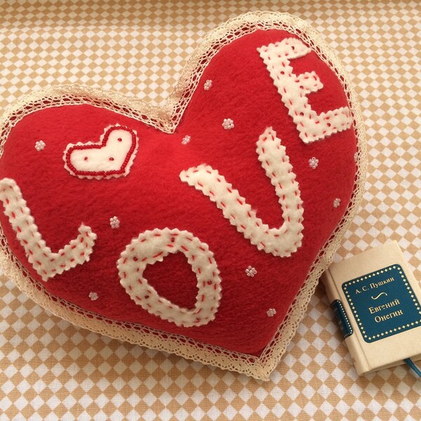 Red Heart Pillow, Heart Pillow with the word Love, Mother's Day Gift