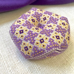 Biscornu Pincushion Cross Stitch Pattern: Purple & Yellow (PDF Chart)