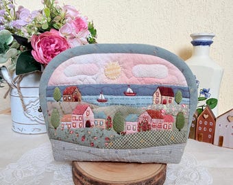 Handmade Quilted Patchwork Cosmetic Bag, Japanese Cotton Zipper Pouch