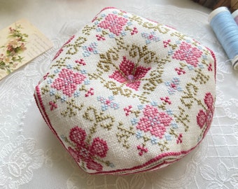Biscornu Pincushion Pattern: Pink Flowers Cross Stitch (PDF Download)
