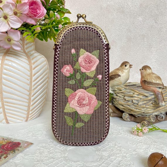 Handmade Quilted Glasses Case: Rose Patchwork Eyeglass Holder
