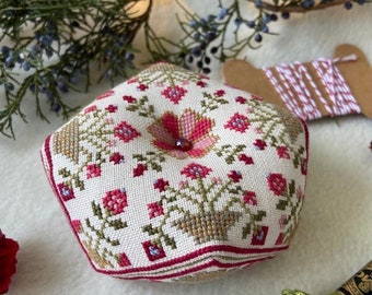 Biscornu Pattern PDF Flower Basket  Cross stitch pincushion Instant Download PDF Chart