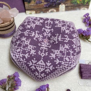 Plum Rose Biscornu Pincushion Cross Stitch Pattern (PDF)