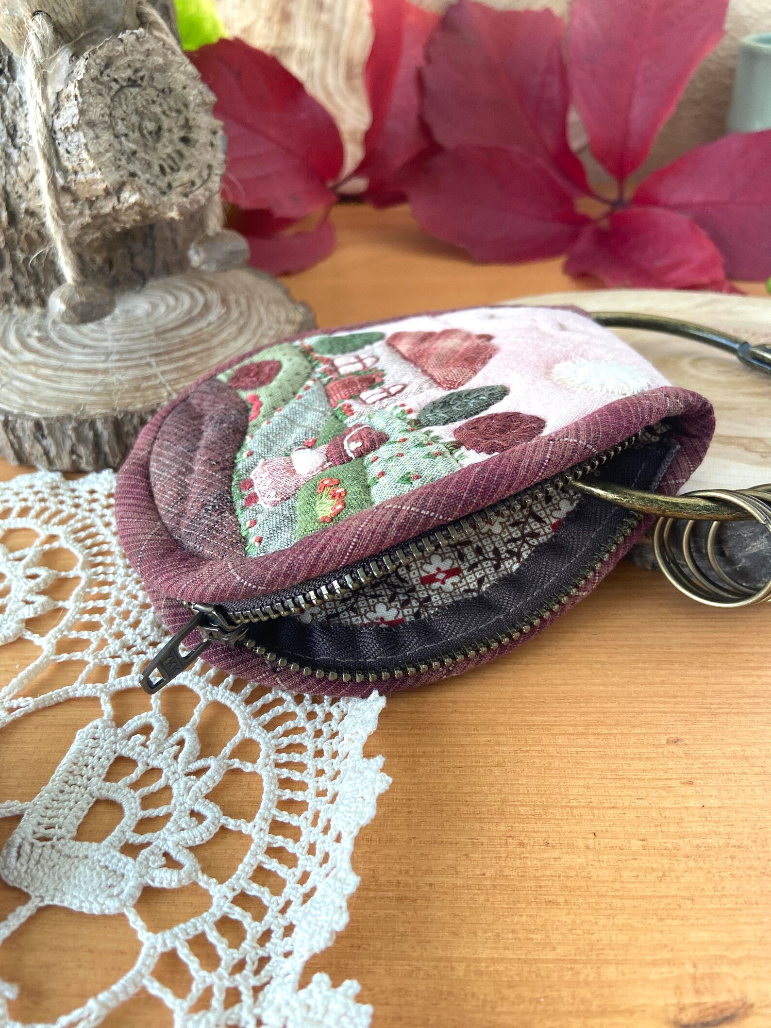 Japanese Patchwork Fabric Key Holder, Quilted Key Holder, Patchwork Key