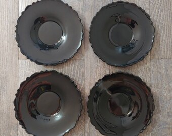 Set of 4 Vintage Black Depression Glass Plates | Small | 6 Inch Plates | Goth Decor