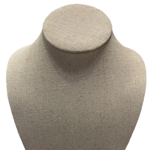 Stella and Dot tan linen jewelry display bust neck form necklace stand, Jewelry photography prop accessory, Visual merchandising tool