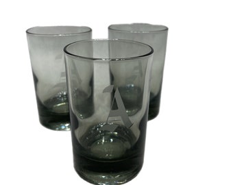 Smoky grey small 'A' juice glasses [Set of 3], Monogrammed glassware