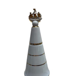 Lomonosov Russia porcelain bottle with ship topper