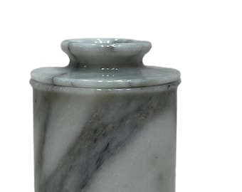 White and grey marble butter container