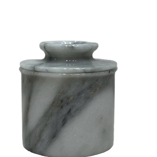 White and grey marble butter container