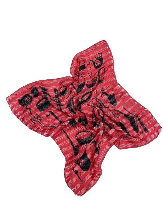 Vera red with black instruments silk scarf