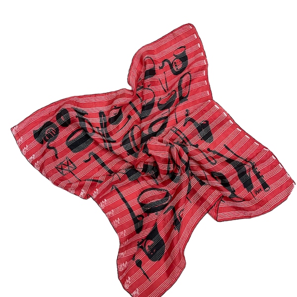 Vera red with black instruments silk scarf