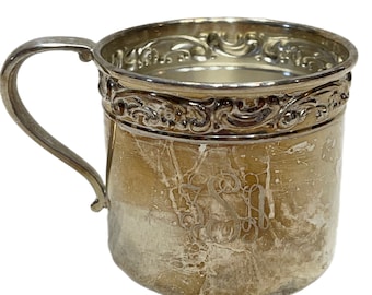 Gorham EP YC60 silver children's cup, Antique monogrammed cup, Nursery decor