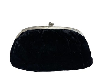 Black velvet clutch with rhinestone clasp