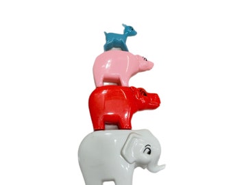 Plastic nesting animals: elephant, hippo, bear, and deer, Vintage children’s toy, Menagerie playset, Pretend play, Children’s nursery decor