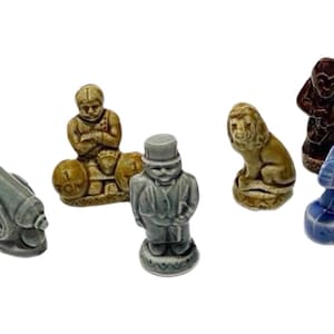 Wade Whimsies match strikers, Tobacciana, Smoking accessories decor, English barware, Red Rose Tea figurines, Tabletop art objects
