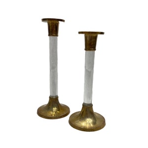 Pair of brass and lucite candlesticks