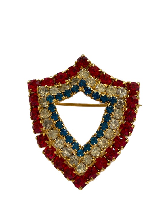 Red, white, and blue rhinestone shield brooch - image 1