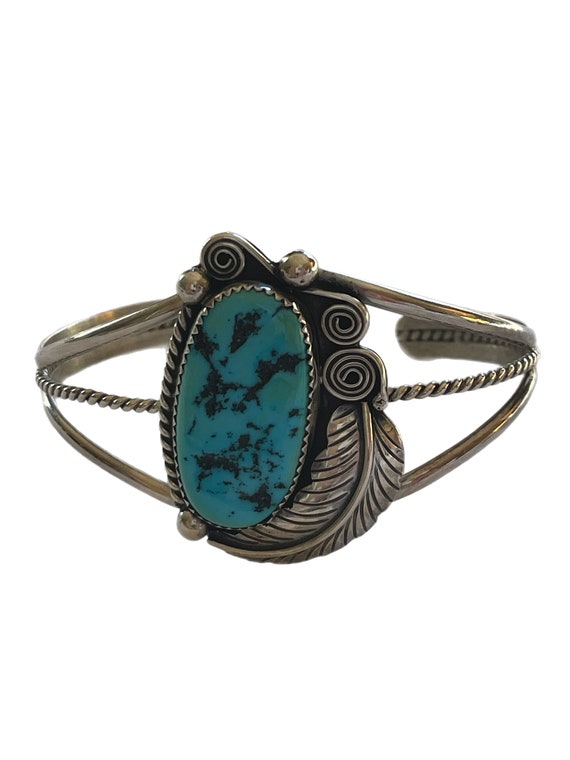 Turquoise and sterling leaf cuff bracelet